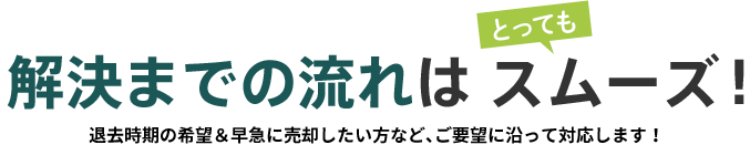 解決までの流れはとってもスムーズ！退去時期の希望＆早急に売却したい方など、ご要望に沿って対応します！